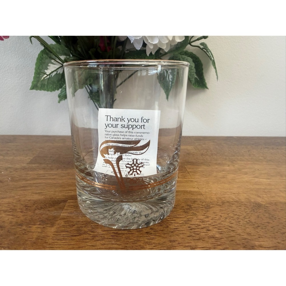Vintage 1988 Calgary Olympics Lowball‎ Glass Gold Torch Olympic Barware